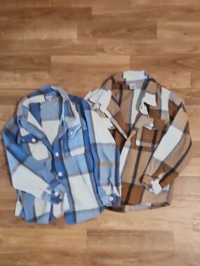 Kids Plaid Button-Down Shirt Jacket - Blue Plaid